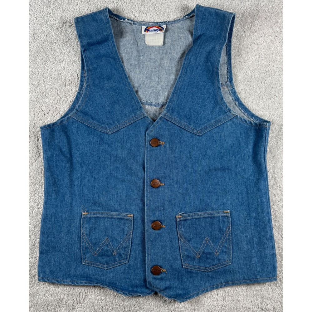 Wrangler Denim Vest XS Small 70s Blue Vintage Western Cowboy Workwear Button Up